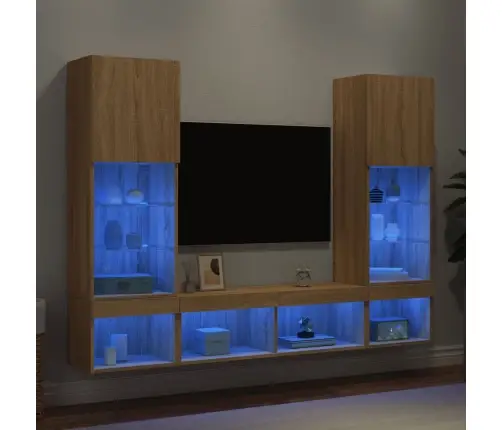 5-Daļīgs Tv Skapīšu Komplekts Ar Led, Ozola, Inženierijas Koks Vidaxl