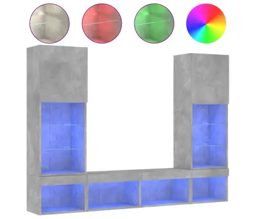 5-Daļīgs Tv Skapīšu Komplekts Ar Led, Betona Pelēks Vidaxl