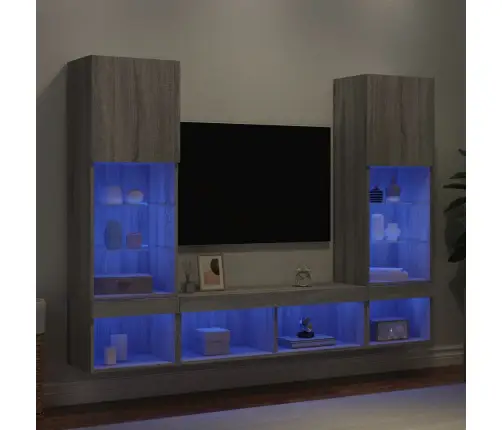 Sieninė Tv Sekcija Su Led, 5 Dalių, Pilka Ąžuolo, Mediena