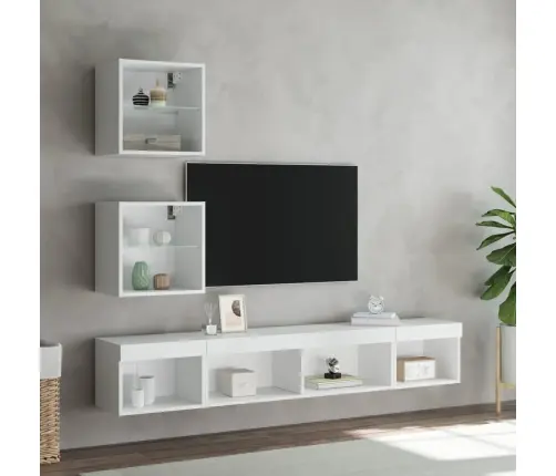 5-Daļīgs Tv Skapīšu Komplekts Ar Led, Balts, Inženierijas Koks Vidaxl