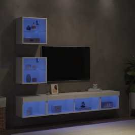 5-Daļīgs Tv Skapīšu Komplekts Ar Led, Balts, Inženierijas Koks Vidaxl