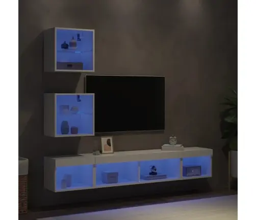 5-Daļīgs Tv Skapīšu Komplekts Ar Led, Balts, Inženierijas Koks Vidaxl