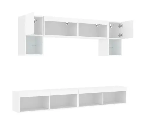 6-Daļīgs Tv Skapīšu Komplekts Ar Led, Balts, Inženierijas Koks Vidaxl