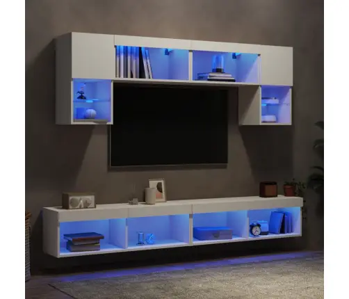 6-Daļīgs Tv Skapīšu Komplekts Ar Led, Balts, Inženierijas Koks Vidaxl