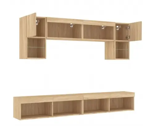 6-Daļīgs Tv Skapīšu Komplekts Ar Led, Ozola, Inženierijas Koks Vidaxl