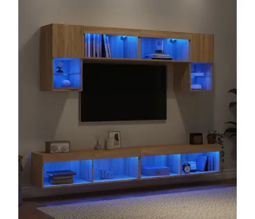 6-Daļīgs Tv Skapīšu Komplekts Ar Led, Ozola, Inženierijas Koks Vidaxl