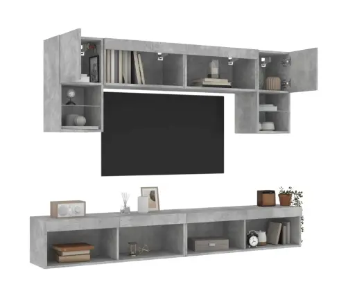 6-Daļīgs Tv Skapīšu Komplekts Ar Led, Betona Pelēks Vidaxl
