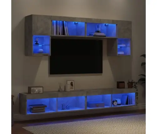 6-Daļīgs Tv Skapīšu Komplekts Ar Led, Betona Pelēks Vidaxl