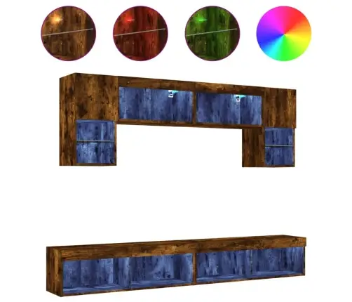 6-Daļīgs Tv Skapīšu Komplekts Ar Led, Ozola, Inženierijas Koks Vidaxl