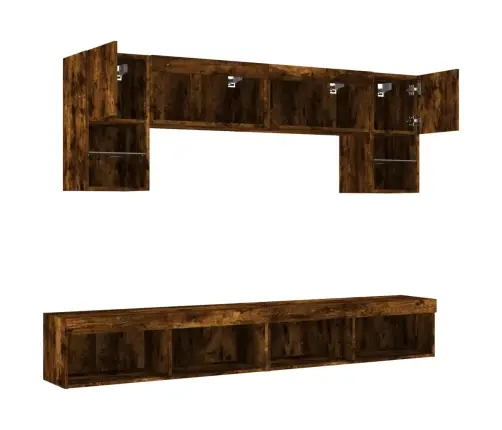 6-Daļīgs Tv Skapīšu Komplekts Ar Led, Ozola, Inženierijas Koks Vidaxl