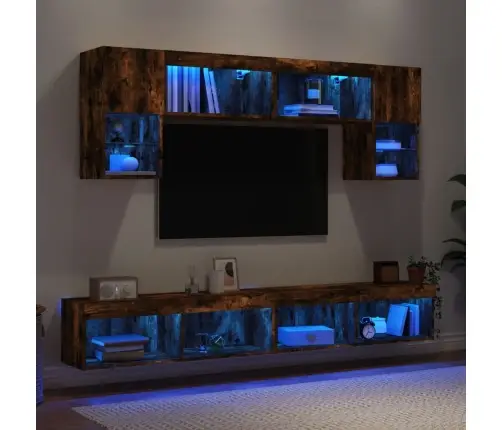 6-Daļīgs Tv Skapīšu Komplekts Ar Led, Ozola, Inženierijas Koks Vidaxl