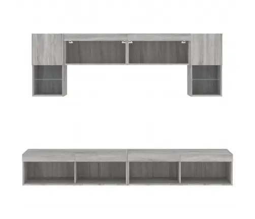 Sieninė Tv Sekcija Su Led, 6 Dalių, Pilka Ąžuolo, Mediena Sieninė Tv Sekcija Su Led, 6 Dalių, Pilka Ąžuolo, Mediena