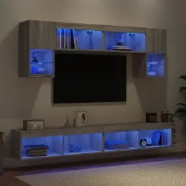6-Daļīgs Tv Skapīšu Komplekts Ar Led, Pelēka Ozola Vidaxl