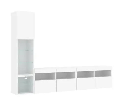 Sieninė Tv Sekcija Su Led, 4 Dalių, Balta, Apdirbta Mediena