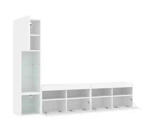 Sieninė Tv Sekcija Su Led, 4 Dalių, Balta, Apdirbta Mediena