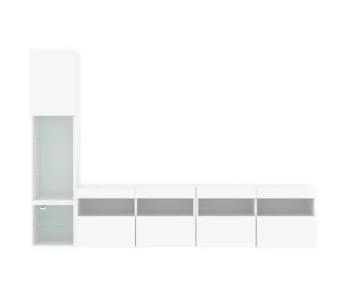 Sieninė Tv Sekcija Su Led, 4 Dalių, Balta, Apdirbta Mediena