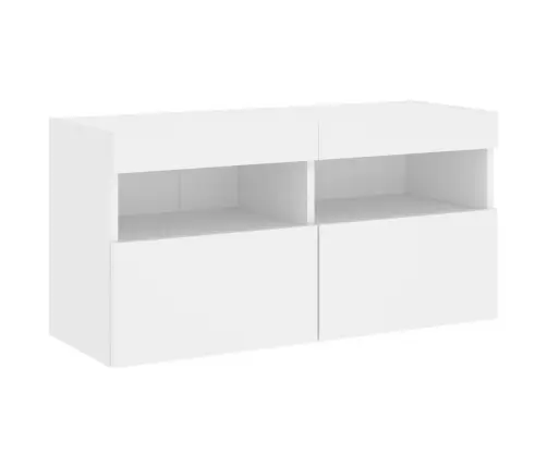 Sieninė Tv Sekcija Su Led, 4 Dalių, Balta, Apdirbta Mediena