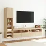 Sieninė Tv Sekcija Su Led, 4 Dalių, Ąžuolo, Apdirbta Mediena