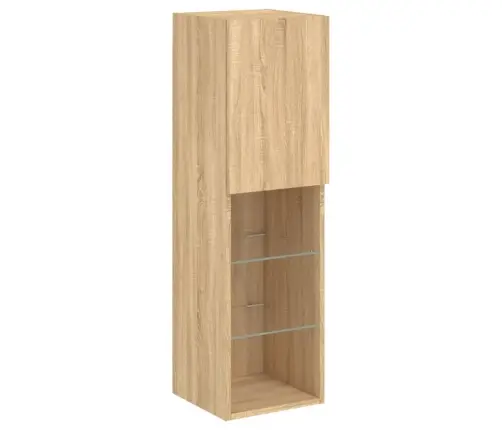 Sieninė Tv Sekcija Su Led, 4 Dalių, Ąžuolo, Apdirbta Mediena