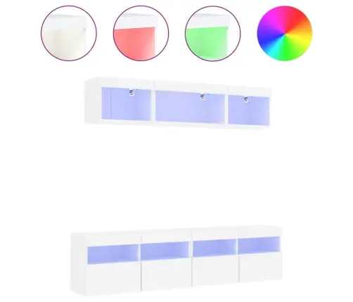 5-Daļīgs Tv Skapīšu Komplekts Ar Led, Balts, Inženierijas Koks Vidaxl