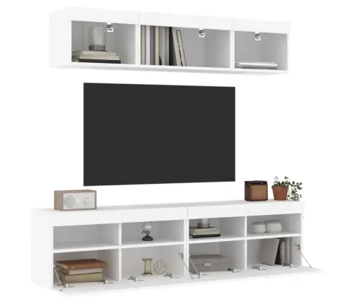 5-Daļīgs Tv Skapīšu Komplekts Ar Led, Balts, Inženierijas Koks Vidaxl