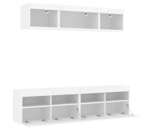 5-Daļīgs Tv Skapīšu Komplekts Ar Led, Balts, Inženierijas Koks Vidaxl