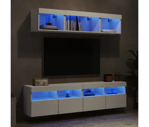 5-Daļīgs Tv Skapīšu Komplekts Ar Led, Balts, Inženierijas Koks Vidaxl