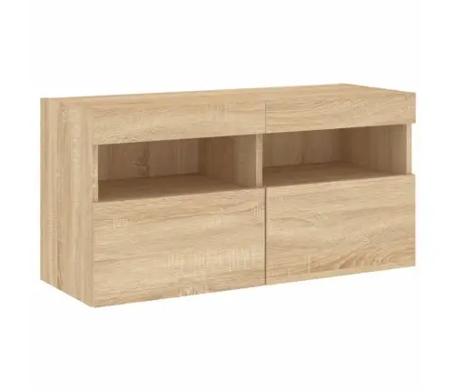 Sieninė Tv Sekcija Su Led, 5 Dalių, Ąžuolo, Apdirbta Mediena