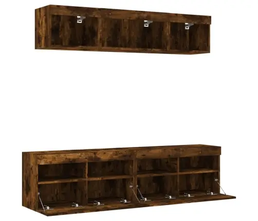 Sieninė Tv Sekcija Su Led, 5 Dalių, Dūminio Ąžuolo, Mediena