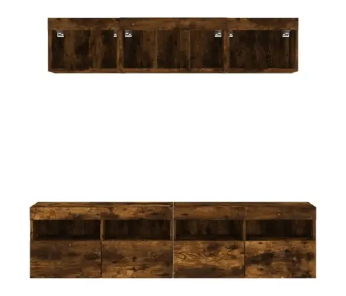 Sieninė Tv Sekcija Su Led, 5 Dalių, Dūminio Ąžuolo, Mediena