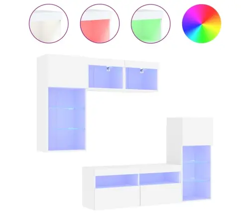 5-Daļīgs Tv Skapīšu Komplekts Ar Led, Balts, Inženierijas Koks Vidaxl