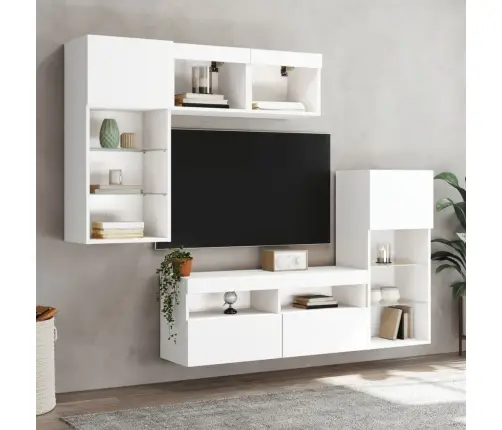 5-Daļīgs Tv Skapīšu Komplekts Ar Led, Balts, Inženierijas Koks Vidaxl