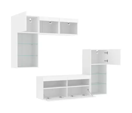 5-Daļīgs Tv Skapīšu Komplekts Ar Led, Balts, Inženierijas Koks Vidaxl