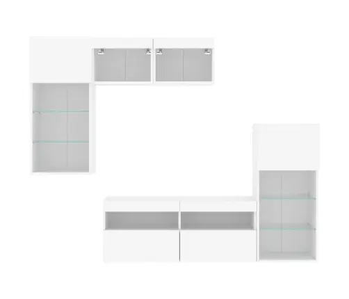 5-Daļīgs Tv Skapīšu Komplekts Ar Led, Balts, Inženierijas Koks Vidaxl