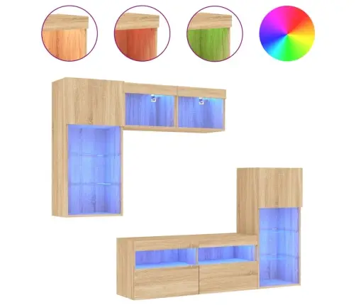 5-Daļīgs Tv Skapīšu Komplekts Ar Led, Ozola, Inženierijas Koks Vidaxl