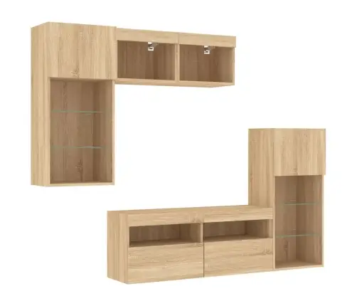 5-Daļīgs Tv Skapīšu Komplekts Ar Led, Ozola, Inženierijas Koks Vidaxl