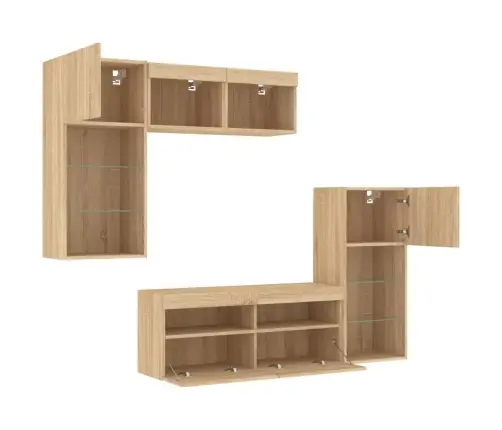 5-Daļīgs Tv Skapīšu Komplekts Ar Led, Ozola, Inženierijas Koks Vidaxl