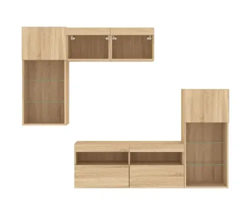 5-Daļīgs Tv Skapīšu Komplekts Ar Led, Ozola, Inženierijas Koks Vidaxl