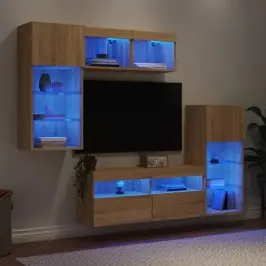 5-Daļīgs Tv Skapīšu Komplekts Ar Led, Ozola, Inženierijas Koks Vidaxl