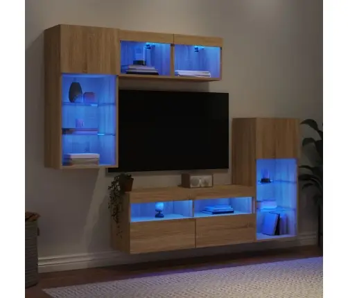 5-Daļīgs Tv Skapīšu Komplekts Ar Led, Ozola, Inženierijas Koks Vidaxl