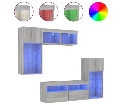 5-Daļīgs Tv Skapīšu Komplekts Ar Led, Pelēka Ozola Vidaxl