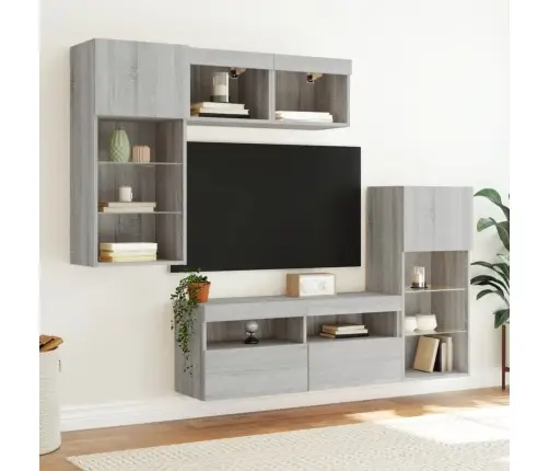 5-Daļīgs Tv Skapīšu Komplekts Ar Led, Pelēka Ozola Vidaxl