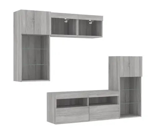 5-Daļīgs Tv Skapīšu Komplekts Ar Led, Pelēka Ozola Vidaxl
