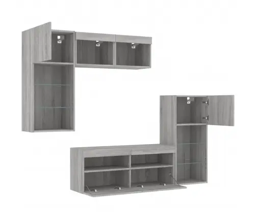 5-Daļīgs Tv Skapīšu Komplekts Ar Led, Pelēka Ozola Vidaxl