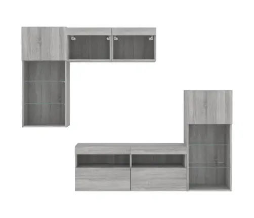 5-Daļīgs Tv Skapīšu Komplekts Ar Led, Pelēka Ozola Vidaxl