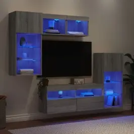 5-Daļīgs Tv Skapīšu Komplekts Ar Led, Pelēka Ozola Vidaxl
