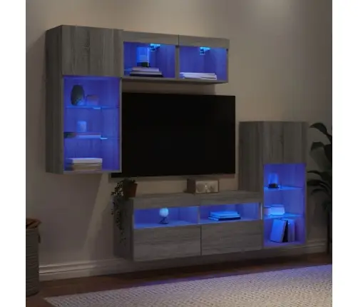 5-Daļīgs Tv Skapīšu Komplekts Ar Led, Pelēka Ozola Vidaxl