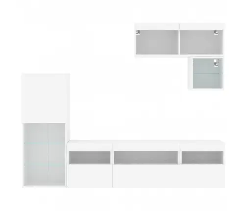 Sieninė Tv Sekcija Su Led, 6 Dalių, Balta, Apdirbta Mediena