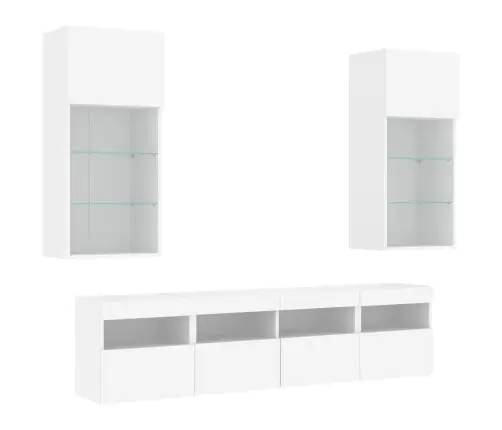 5-Daļīgs Tv Skapīšu Komplekts Ar Led, Balts, Inženierijas Koks Vidaxl