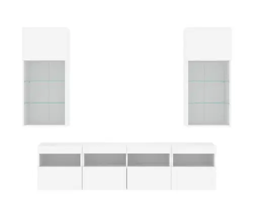 5-Daļīgs Tv Skapīšu Komplekts Ar Led, Balts, Inženierijas Koks Vidaxl